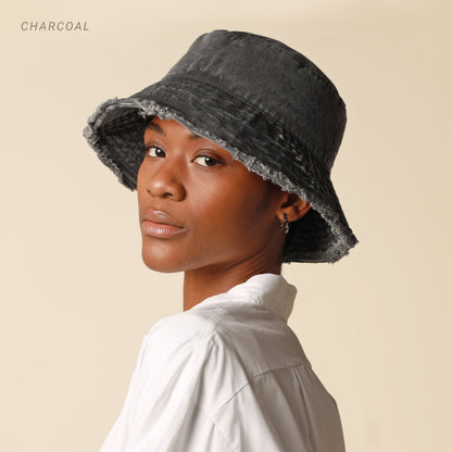 Floppy Wide Brim Frayed Bucket Hat