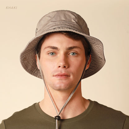 Wide Brim Washed Cotton String Bucket Hat