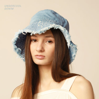 Floppy Wide Brim Frayed Bucket Hat