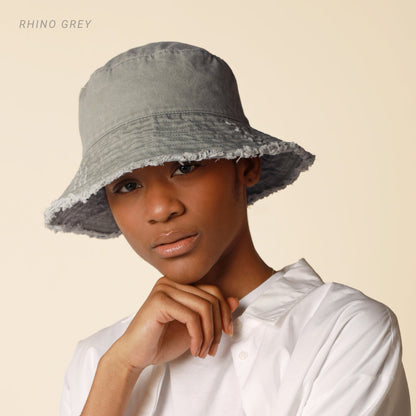 Floppy Wide Brim Frayed Bucket Hat