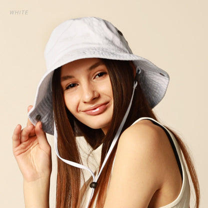 Wide Brim Washed Cotton String Bucket Hat