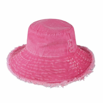 Floppy Wide Brim Frayed Bucket Hat