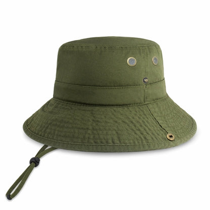 Wide Brim Washed Cotton String Bucket Hat