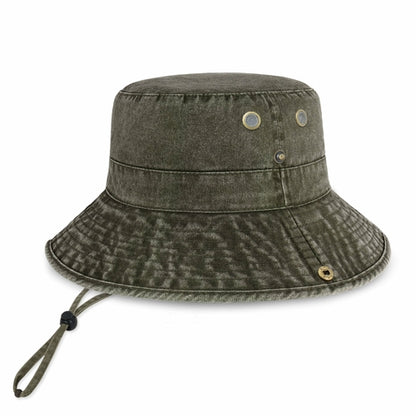 Wide Brim Washed Cotton String Bucket Hat