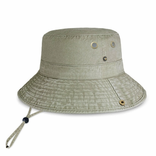 Wide Brim Washed Cotton String Bucket Hat