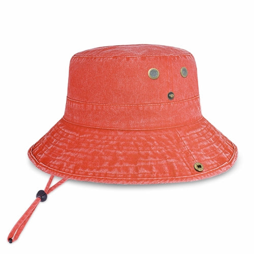 Wide Brim Washed Cotton String Bucket Hat