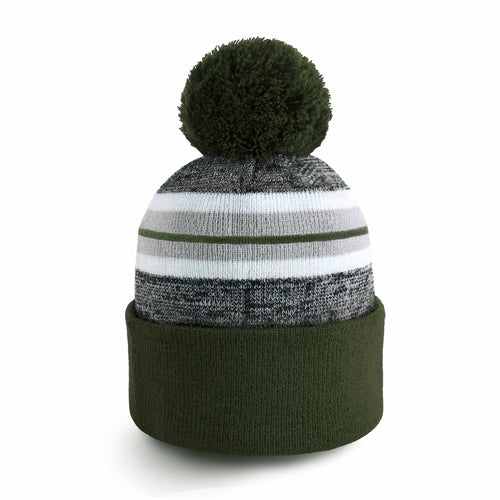 ProvModa Stripe Sport Pom Beanie, a striped knit beanie with a pom top