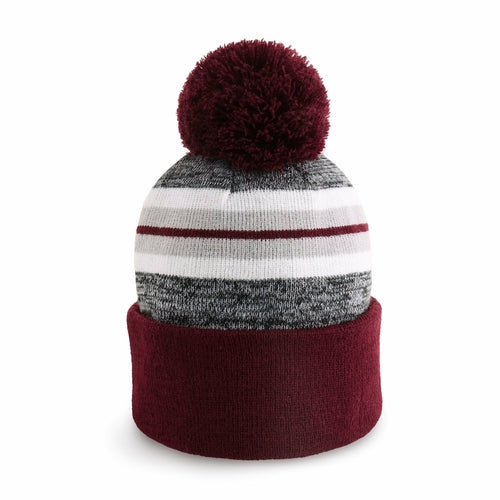 ProvModa Stripe Sport Pom Beanie, a striped knit beanie with a pom top