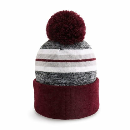 ProvModa Stripe Sport Pom Beanie, a striped knit beanie with a pom top