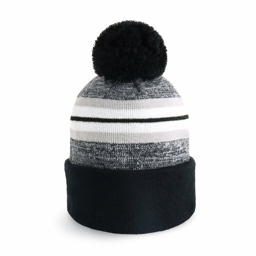 ProvModa Stripe Sport Pom Beanie, a striped knit beanie with a pom top