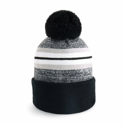 ProvModa Stripe Sport Pom Beanie, a striped knit beanie with a pom top