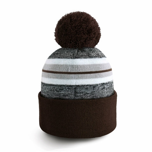 ProvModa Stripe Sport Pom Beanie, a striped knit beanie with a pom top