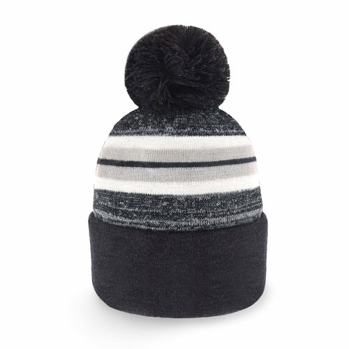 ProvModa Stripe Sport Pom Beanie, a striped knit beanie with a pom top