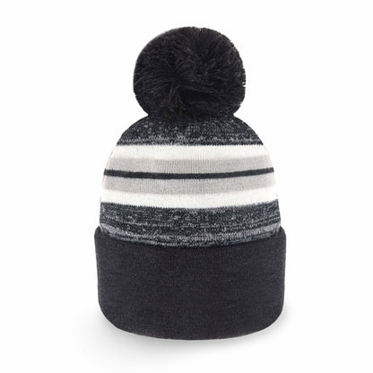 ProvModa Stripe Sport Pom Beanie, a striped knit beanie with a pom top