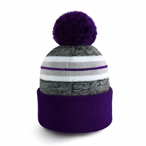 ProvModa Stripe Sport Pom Beanie, a striped knit beanie with a pom top