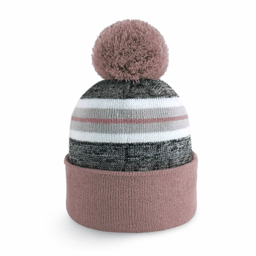ProvModa Stripe Sport Pom Beanie, a striped knit beanie with a pom top