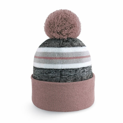 ProvModa Stripe Sport Pom Beanie, a striped knit beanie with a pom top