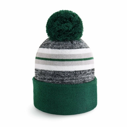 ProvModa Stripe Sport Pom Beanie, a striped knit beanie with a pom top