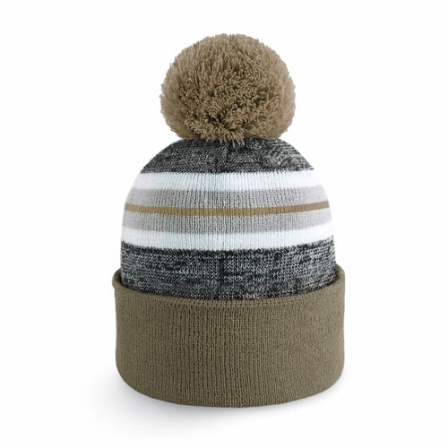 ProvModa Stripe Sport Pom Beanie, a striped knit beanie with a pom top