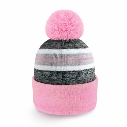 ProvModa Stripe Sport Pom Beanie, a striped knit beanie with a pom top