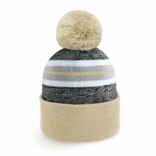 ProvModa Stripe Sport Pom Beanie, a striped knit beanie with a pom top