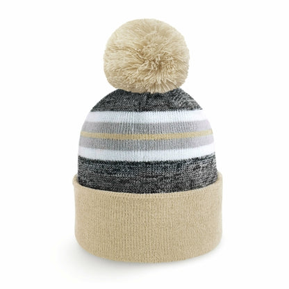 ProvModa Stripe Sport Pom Beanie, a striped knit beanie with a pom top