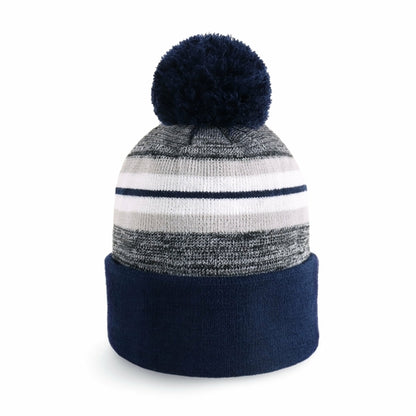 ProvModa Stripe Sport Pom Beanie, a striped knit beanie with a pom top