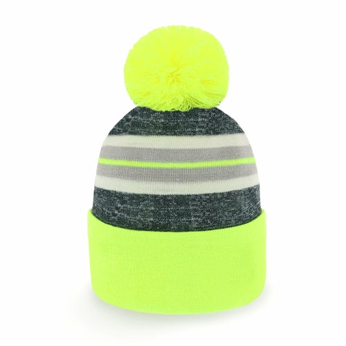 ProvModa Stripe Sport Pom Beanie, a striped knit beanie with a pom top