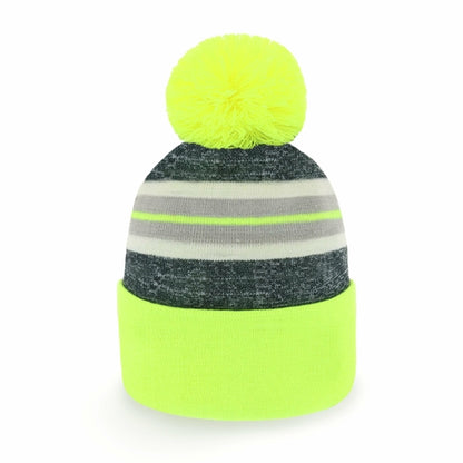 ProvModa Stripe Sport Pom Beanie, a striped knit beanie with a pom top