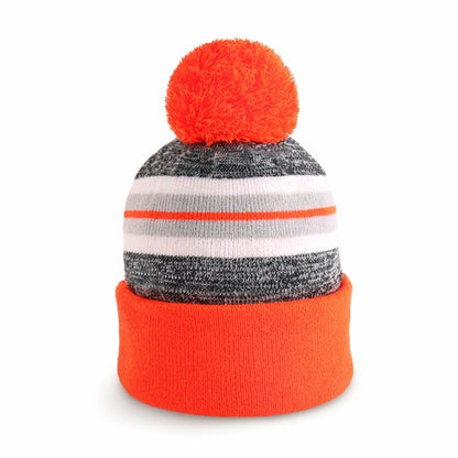 ProvModa Stripe Sport Pom Beanie, a striped knit beanie with a pom top