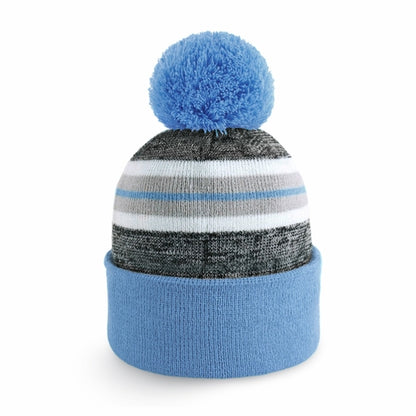 ProvModa Stripe Sport Pom Beanie, a striped knit beanie with a pom top