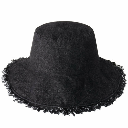 Floppy Wide Brim Frayed Bucket Hat