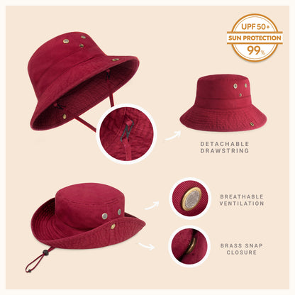 Wide Brim Washed Cotton String Bucket Hat