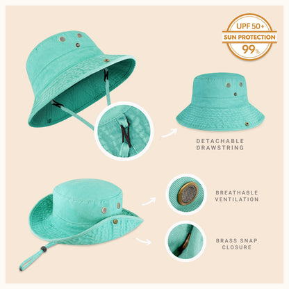 Wide Brim Washed Cotton String Bucket Hat