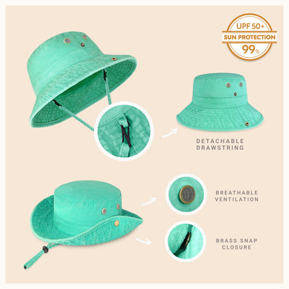 Wide Brim Washed Cotton String Bucket Hat