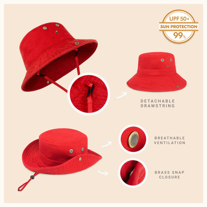 Wide Brim Washed Cotton String Bucket Hat