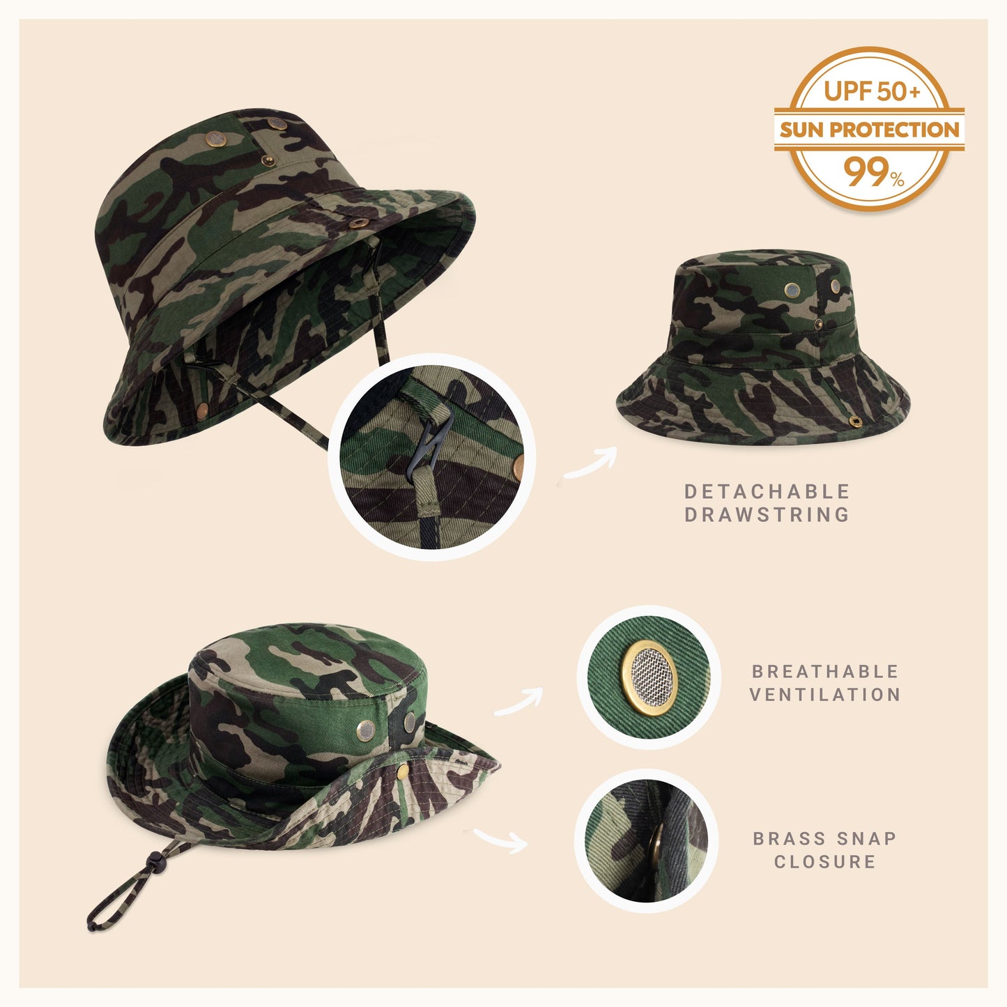 Wide Brim Washed Cotton String Bucket Hat