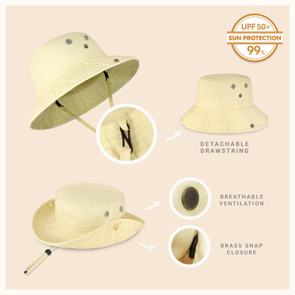 Wide Brim Washed Cotton String Bucket Hat