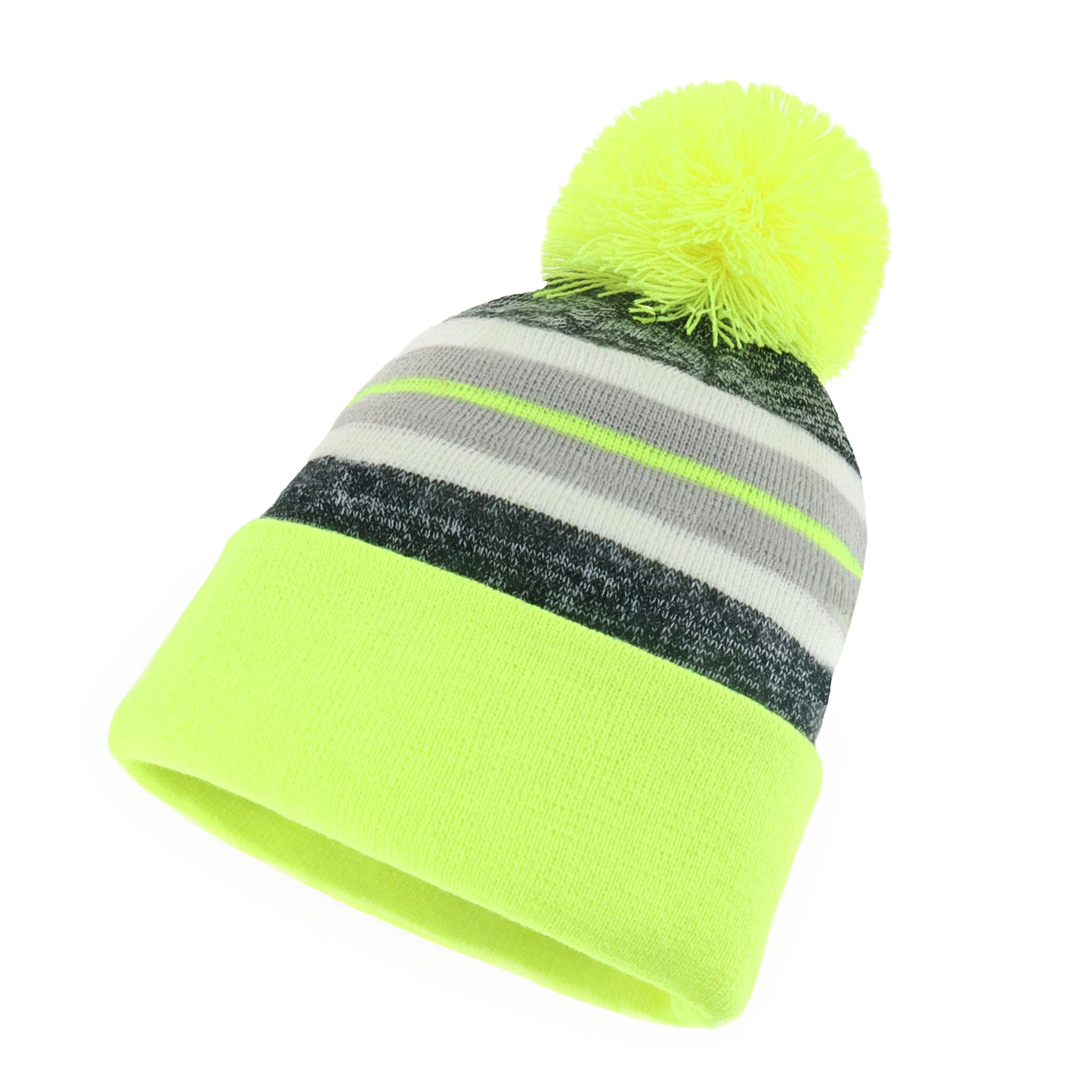 ProvModa Stripe Sport Pom Beanie, a striped knit beanie with a pom top