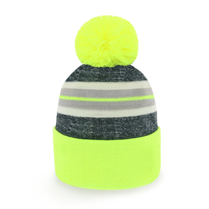 ProvModa Stripe Sport Pom Beanie, a striped knit beanie with a pom top