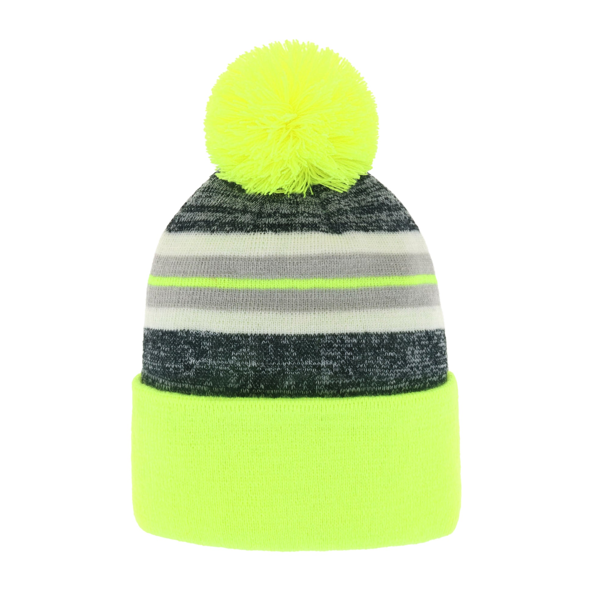 ProvModa Stripe Sport Pom Beanie, a striped knit beanie with a pom top