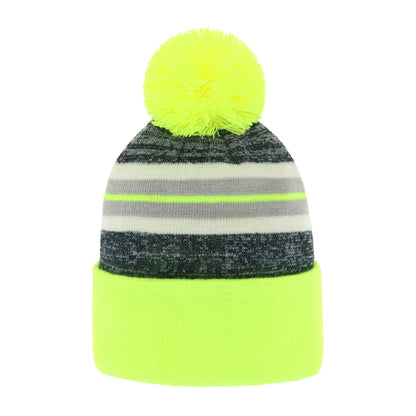 ProvModa Stripe Sport Pom Beanie, a striped knit beanie with a pom top